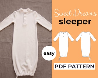 Baby Sleeper Sewing Pattern | Newborn Sleepwear | Easy Beginner Pattern + Easy Illustrated Tutorial | 0-3M to 2-3Y | A0, A4 & US Letter