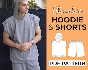 Men’s Hoodie & Shorts Set Sewing Pattern | Sleeveless Hoodie + Drawstring Shorts | Easy Beginner PDF Pattern | XXS–7XL | A0, A4, US Letter