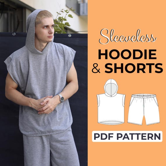Men’s Hoodie & Shorts Set Sewing Pattern | Sleeveless Hoodie + Drawstring Shorts | Easy Beginner PDF Pattern | XXS–7XL | A0, A4, US Letter
