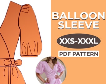 Balloon Sleeve Sewing Pattern, Easy Puff Sleeve Pattern in A0, A4 & US-Letter Version + Detailed Instruction, XXS - XXXL