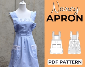Apron Dress Sewing Pattern | Ruffle Baker Apron Pattern | Pattern + Detailed Illustrated Instruction | XXS - 7XL | A0, A4 & US Letter