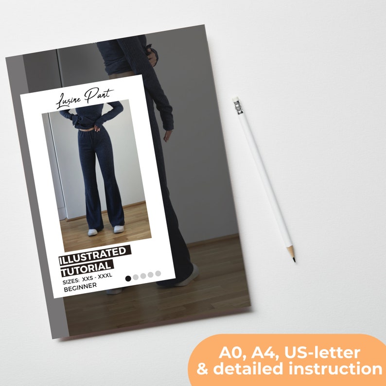 Wide Leg Pants Pattern, Easy Sewing Pattern, High Waisted Flare Pants, Sweatpants XXS - XXXL, A4,A0,USLetter + Detailed Illustrated Tutorial image 6
