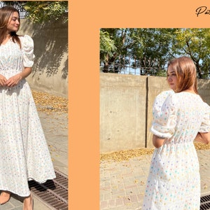 Puff Sleeve Dress, Easy Sewing Pattern, Flare Summer Dress, Long Gown Pattern, Milk Maid Dress, Baby Doll Dress PDF, Cottage Core Dress image 7