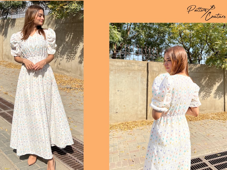 Puff Sleeve Dress, Easy Sewing Pattern, Flare Summer Dress, Long Gown Pattern, Milk Maid Dress, Baby Doll Dress PDF, Cottage Core Dress image 7