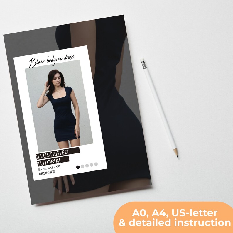 Bodycon Dress Sewing Pattern | Mini Dress | Shirt Dress | Easy Beginner Pattern + Easy Illustrated Tutorial | XXS - XXL | A0, A4 & USLetter image 6