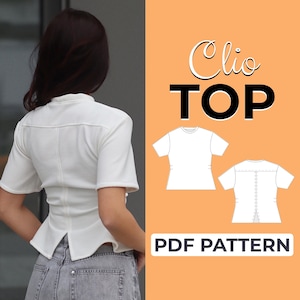 Padrão de costura básico para top curto | Camisa de gola redonda | Padrão fácil para iniciantes + Tutorial ilustrado fácil | XXS - 7XL | A0, A4 e US Letter