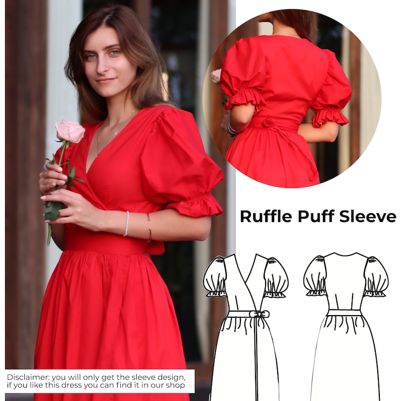 Ruffle Puff Sleeve Sewing Pattern, Easy Pattern in A0, A4 & Us-letter ...