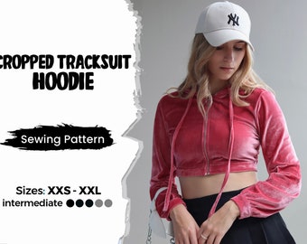 Cropped Zip Up Hoodie Sewing Pattern, Y2K Hoodie Pattern, Cropped Sweater Pattern, Cropped Hoodie, Crop Top Sweatshirt, Pullover Pattern