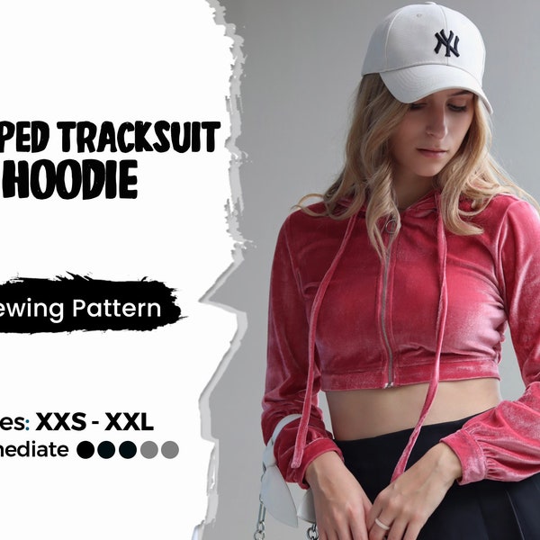 Cropped Zip Up Hoodie Sewing Pattern, Y2K Hoodie Pattern, Cropped Sweater Pattern, Cropped Hoodie, Crop Top Sweatshirt, Pullover Pattern