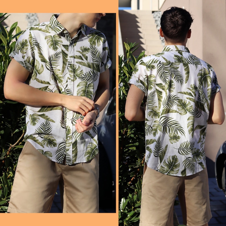 Mens Shirt Sewing Pattern, Mens Short Sleeve Shirt Pattern, Aloha Shirt Pattern, XXS XXXL, A0, A4 & US-Letter Detailed Instruction zdjęcie 2