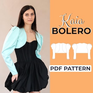 Patrón de costura de bolero / Chaqueta corta / Mangas globo / Patrón + Instrucciones ilustradas detalladas / XXS - 7XL / A0, A4 y carta estadounidense