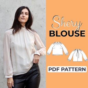 Patrón de costura de blusa de manga larga / Blusa con volados / Patrón + Instrucciones ilustradas detalladas / XXS - XXXL / A0, A4 y carta de EE. UU.