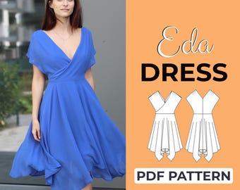 Ruched Flowy Dress Sewing Pattern | Modest Dress Pattern | Pattern + Detailed Illustrated Instruction | XXS - 7XL | A0, A4 & US-Letter