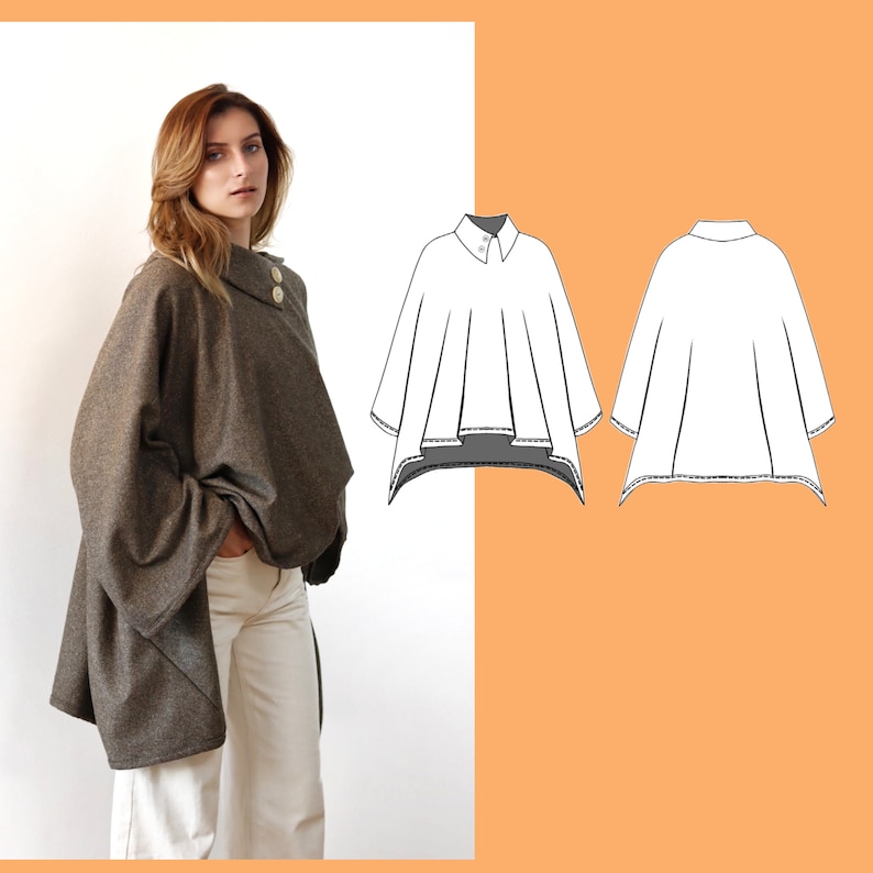 Poncho Cape Pattern | Easy Sewing Pattern | Cover-Up Shawl | A0, A4, US-Letter Pattern + Detailed Instruction, XXS - 3XL image 2
