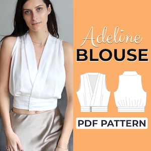Patrón de costura de blusa sin mangas / Patrón de blusa con cuello en V / Patrón + instrucciones ilustradas detalladas / XXS - 7XL / A0, A4 y carta de EE. UU.