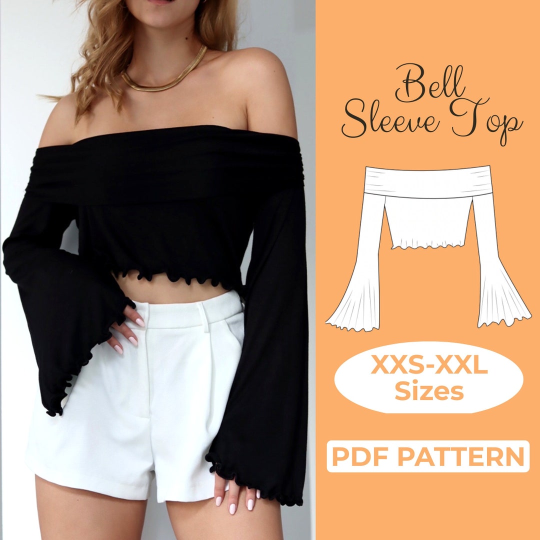 Bell Sleeve Crop Top Sewing Pattern, off the Shoulder Top, Strapless Summer Top, Easy Sewing