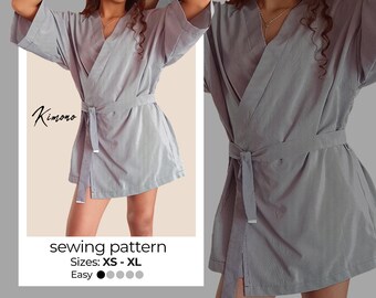 Schnittmuster für einen Kimono in der Kurzen oder Langen Version | Kimono Morning Dress Pattern | XS-XL | A0, A4, US-Letter + Video & schriftliche Anleitung