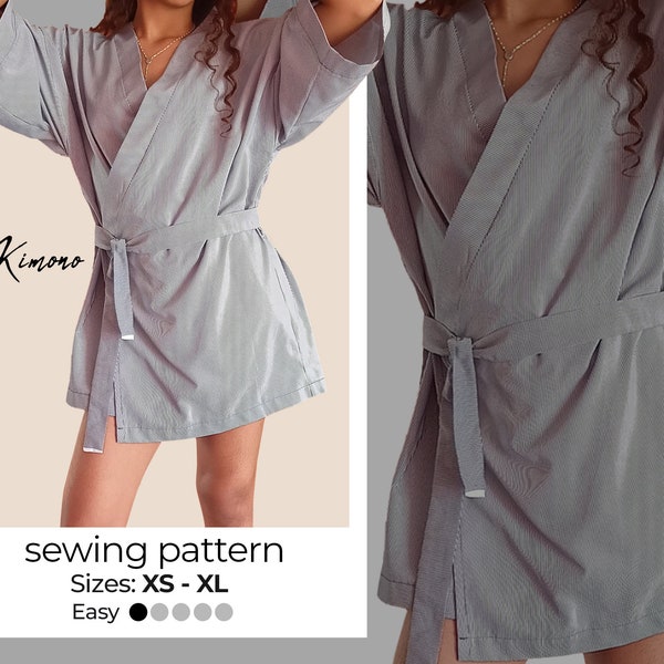 Woman Kimono Sewing Pattern in Short or Long Version | Kimono Morning Dress Pattern | XS - XL | A0, A4, US-Letter + Video & Written Tutorial