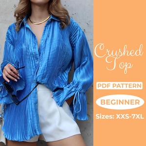 Patrón de costura para camisa extragrande, blusa acampanada con mangas con volantes, tallas XXS a 7XL, A0, A4 y carta de EE. UU. + instrucciones sencillas