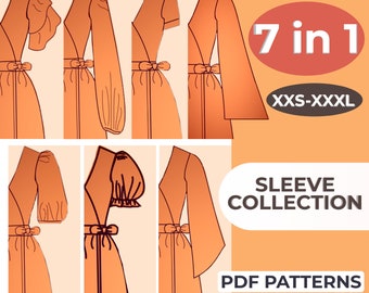 Sleeves Sewing Pattern Package | 7 Designs | Puff Sleeves | Flare Sleeves | 8 Sizes | A0, A4, US-Letter Patterns + Detailed Instructions