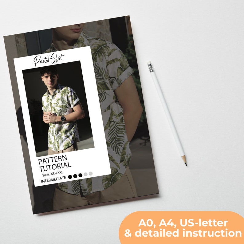 Mens Shirt Sewing Pattern, Mens Short Sleeve Shirt Pattern, Aloha Shirt Pattern, XXS XXXL, A0, A4 & US-Letter Detailed Instruction zdjęcie 5