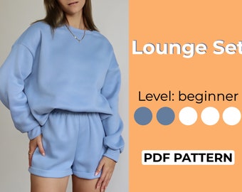 Loungewear Set Sewing Pattern | Casual Long Sleeve + Comfy Shorts | XS-XL | Detailed PDF Download A0, A4, Us Letter Size + Video Tutorial