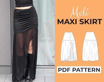 Maxi Skirt Sewing Pattern | Ruffle Slit Skirt Pattern | Pattern + Detailed Illustrated Instruction | XXS - 7XL | A0, A4 & US-Letter