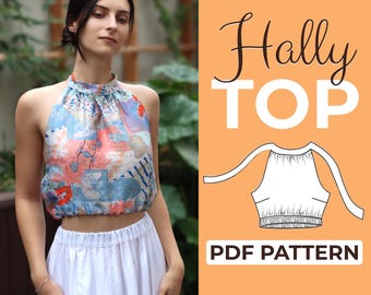Tie Top Halter Top Sewing Pattern | Open Back Top | Pattern + Detailed Illustration Instruction | XXS - XXXL | A0, A4 & US-Letter