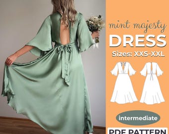 Prom Dress Sewing Pattern  | Backless Bridesmaid Gown  | XXS - XXL  | A0, A4 & US-Letter + Detailed Instruction