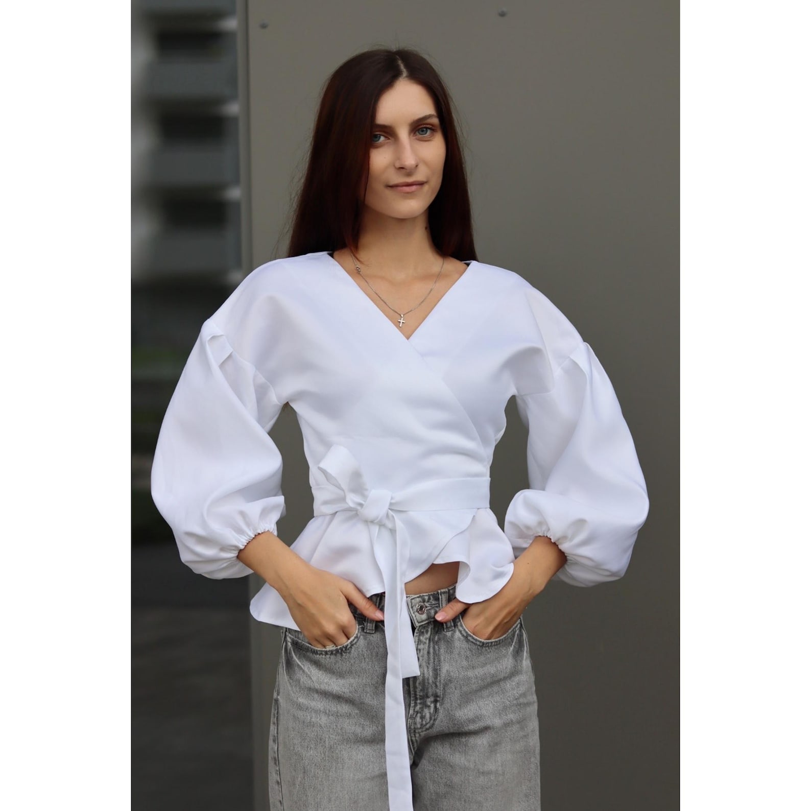 Puff Sleeve Ruffle Blouse Sewing Pattern | Wrap Blouse | Pattern ...