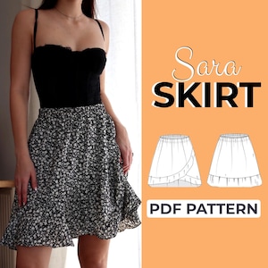 Patrón de costura de falda con volantes / Minifalda cruzada / Patrón fácil para principiantes + Tutorial ilustrado detallado / XXS - XXXL / A0, A4 y tamaño carta de EE. UU.