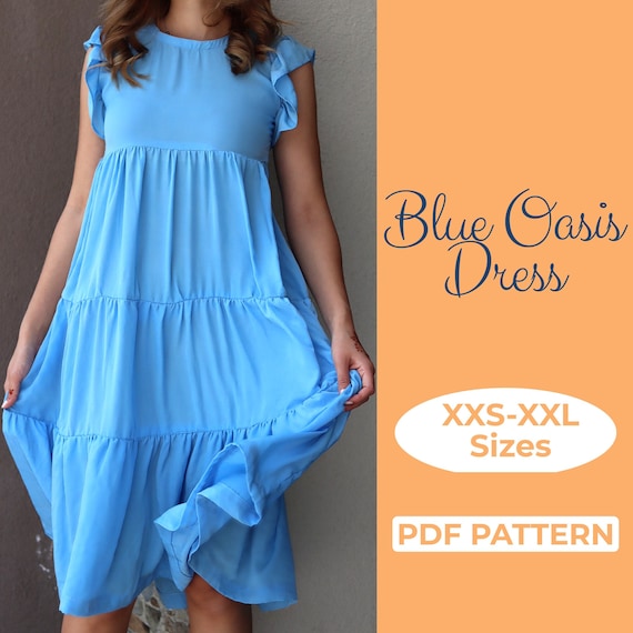 Flare Maxi Dress Sewing Pattern, Easy Gathered Dress, Tiered Boho Dress, Oversized Milkmaid Picnic Dress, A4, A0 US-Letter Sewing Pattern