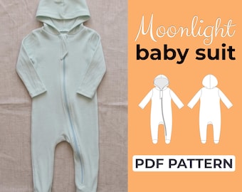 Hooded Baby Bodysuit Sewing Pattern | Long Sleeve Overalls | Pattern + Detailed Illustrated Instruction | 0-3M to 2-3Y | A0, A4 & US Letter