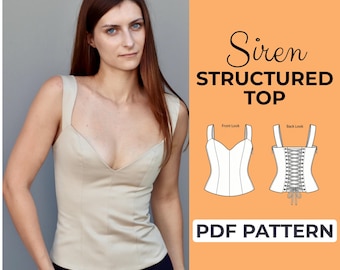 Corset Top Sewing Pattern | Structured Bodice Top Pattern | Pattern + Detailed Illustrated Instruction | XXS - 7XL | A0, A4 & US-Letter