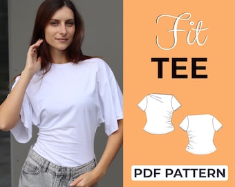 Fitted Top Sewing Pattern | Womens T-Shirt, Round Neck | Easy Beginner Pattern + Easy Illustrated Tutorial | XXS - 7XL | A0, A4 & US Letter