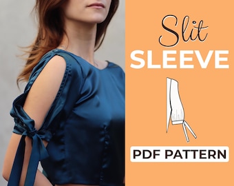 Slit Sleeve Sewing Pattern, Cold-Shoulder Sleeves, Easy Tie Sleeve Pattern in A0, A4 & US-Letter Version + Detailed Instruction, XXS - XXXL