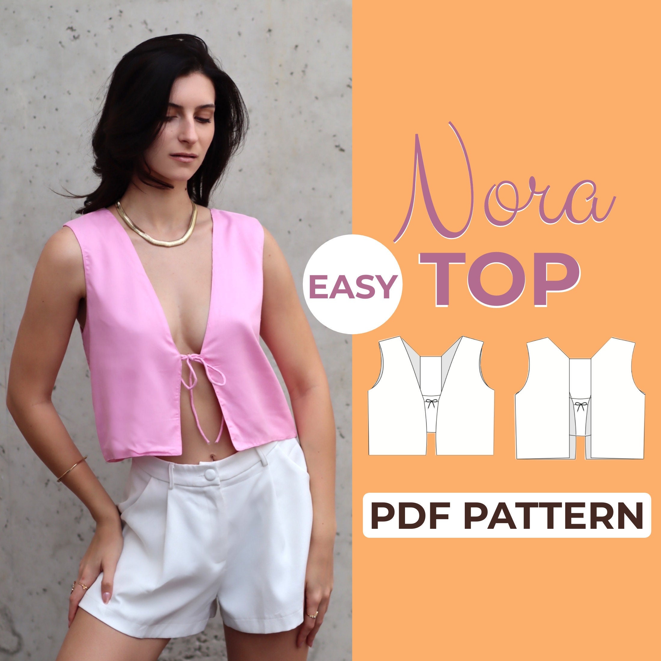Tie Top Vest Sewing Pattern | Womens Summer Top | Easy Beginner Pattern + Easy Illustrated Tutorial | XXS - XXXL | A0, A4 & US Letter