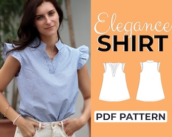 Sleeveless Blouse Sewing Pattern | Ruffle Blouse | Easy Beginner Pattern + Illustrated Tutorial | XXS - 7XL | A0, A4 & US Letter