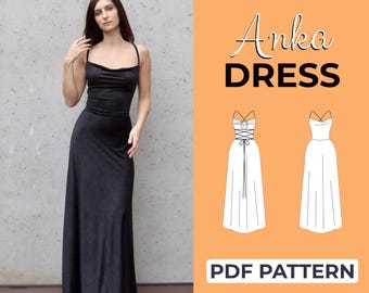 Slip Dress Sewing Pattern | Draped Cowl Elegant Dress | Pattern + Detailed Illustrated Instruction | XXS - 7XL | A0, A4 & US-Letter