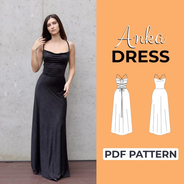 Slip Dress Sewing Pattern | Draped Cowl Elegant Dress | Pattern + Detailed Illustrated Instruction | XXS - 7XL | A0, A4 & US-Letter