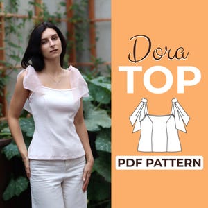Patrón de costura de blusa transparente / Blusa sin mangas de estilo cottagecore / Patrón + instrucciones ilustradas detalladas / XXS - XXXL / A0, A4 y carta de EE. UU.