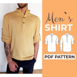 Patrón de costura de camisa abullonada para hombre / Camisa polo con botones / Patrón + instrucciones ilustradas detalladas / XXS - XXL / A0, A4 y carta de EE. UU.