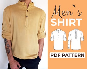 Mens Popover Shirt Sewing Pattern | Button Down Polo Shirt | Pattern + Detailed Illustration Instruction | XXS - XXL | A0, A4 & US-Letter