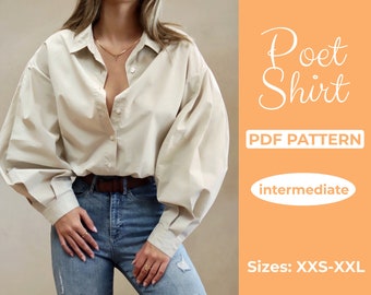 Poet Shirt Pattern - Puff Sleeve Top - Lantern Sleeve Shirt - Edwardian Shirt - Regency Dress - Renaissance Shirt - Medieval Victorian Shirt