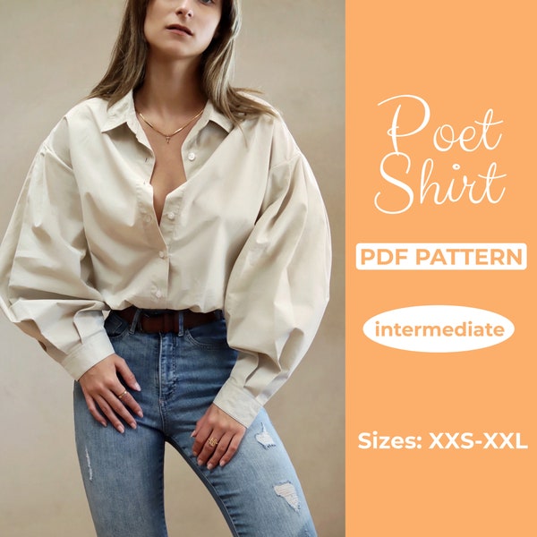 Poet Shirt Muster - Puffärmel Top - Viktorianisches Hemd - Empire Kleid - Renaissance Hemd - Mittelalterliches Hemd