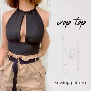 girls crop top sewing pattern - custom crop top - halter dress pattern - halter top sewing pattern - beginner sewing pattern - halter top A4