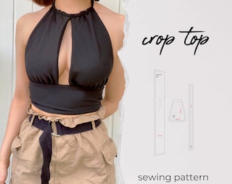 女の子用クロップトップ型紙 - カスタムクロップトップ - ホルターネックドレス型紙 - ホルターネック型紙 - 初心者向け型紙 - ホルターネックA4サイズ