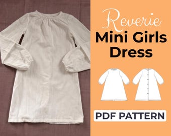 Girls Puff Sleeve Mini Dress Sewing Pattern | Kids Dress | Beginner Pattern + Easy Illustrated Tutorial | 2T to 14T | A0, A4 & US Letter