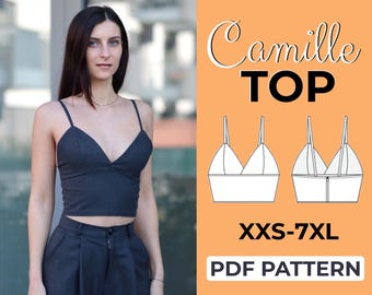 Crop Top Sewing Pattern | Bralette Sexy Top Pattern | Pattern + Detailed Illustration Instruction | XXS - 7XL | A0, A4 & US Letter
