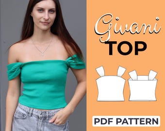 Off Shoulder Top Sewing Pattern | Sleeved Crop Top | Easy Beginner Pattern + Easy Illustrated Tutorial | XXS - 7XL | A0, A4 & US Letter